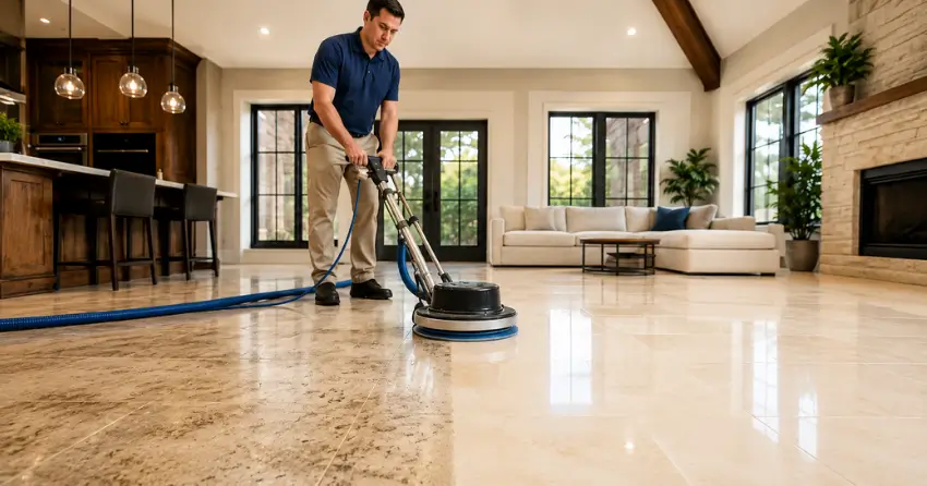 before and after limestone floor cleaning Edmonton