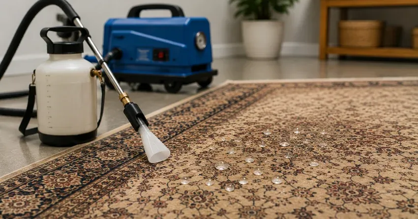 rug protector application process on area rug fibres