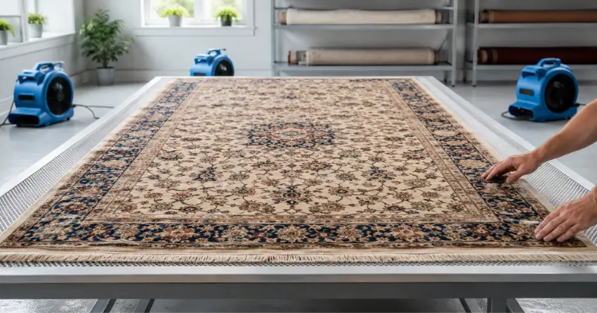 fine rug cleaning controlled flat drying process for delicate wool rugs