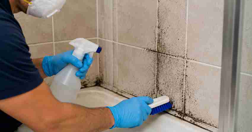 mold and mildew surface cleaning treatment process close-up